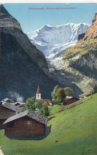 BF15976 Grindelwald Kirche und Viescherhorn Schweiz Vorder-/Rückbild