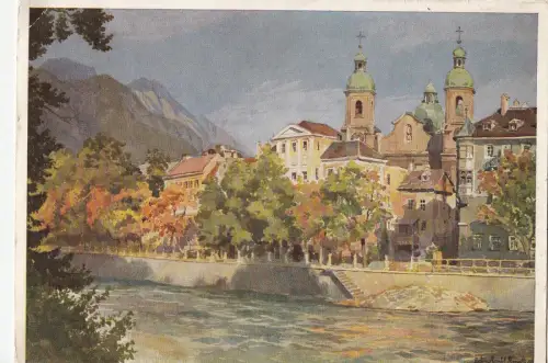 BF14607 innsbruck partie an inn mit pfarkirche österreich vorder-/rückbild