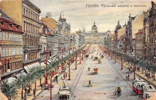B64730 Vaclavske namesti s museem Straßenbahn Praha Prag tschechisch