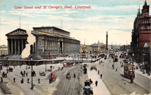 BR65219 lime street and st george s hall double decker tramway liverpool uk