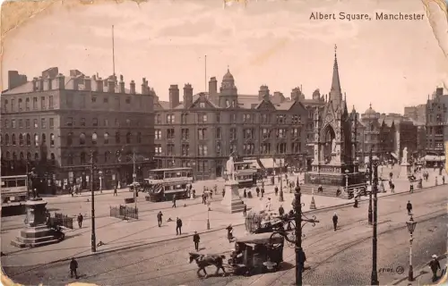 uk2740 albert square manchester real photo uk horse tramway bus double decker