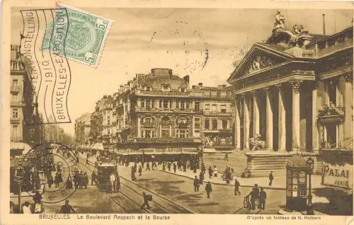 B94886 bruxelles le boulevard anspach et la bourse tramway tram belgien