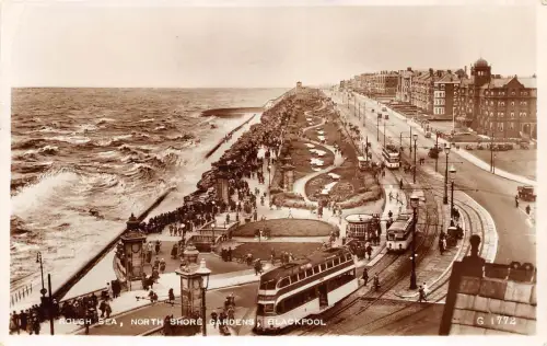 B89577 rough sea north gardens blackpool tramway uk