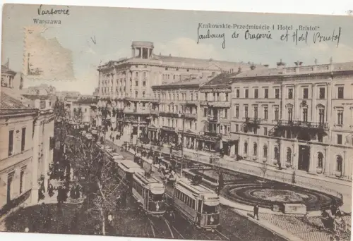 B80677 warszawa tramway krakowskie przedmiescie i hotel poland front/back image