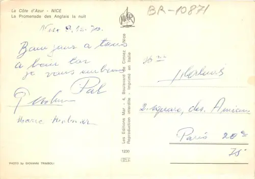 BR10871 La promenade des anglais la nuit Nice car voture france