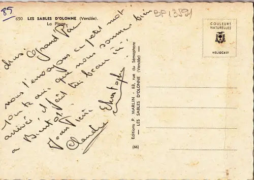 BF13591 car sables d olonne vendee la plage france front/back image