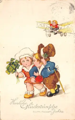 B95206 neujahr klee kinder im flugzeug airplane avion new year germany