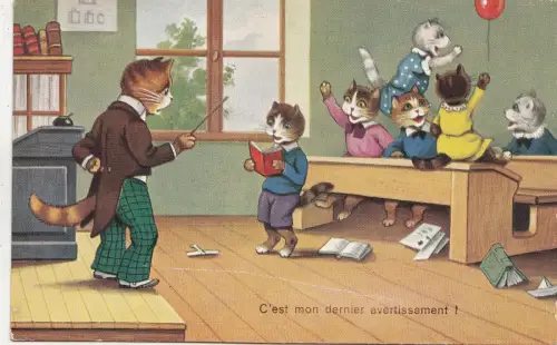 B81332 menschliche Einstellung in der Schule singende Katze Chat Vorder-/Hinterseite Bild