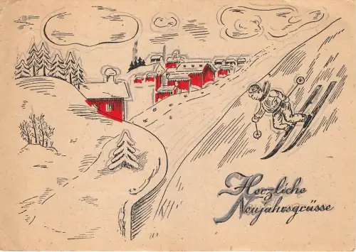 Lot226 Deutschland Grüße Neujahr Neujahr Postkarte Ski