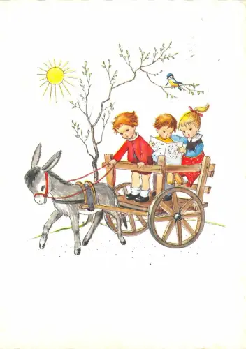 Lot227 Kutsche gezogen von einem Esel Kinder Gemälde Postkarte Deutschland