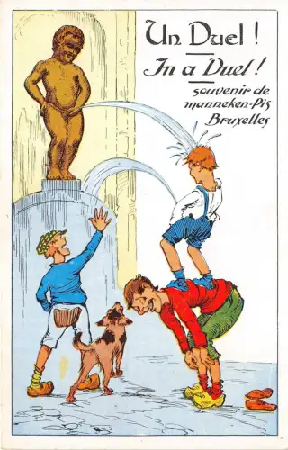 uk43102 un duel in a duel souvenir de manneken pis bruxelles artist signed