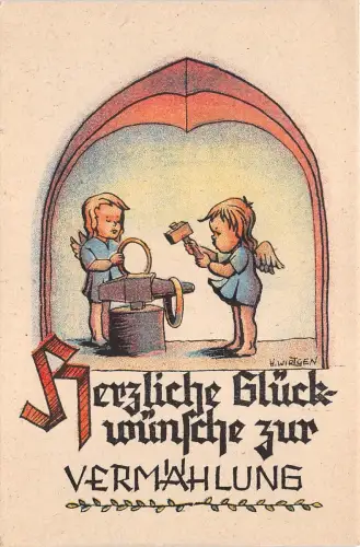 BG14778 Vermahlung Hochzeitsgrüße Kinder Engel basteln Ring Germany