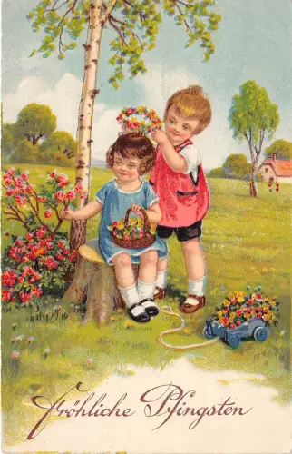 BG20361 Kinder Mädchen mit Blume Pfingsten Pfingsten Germany