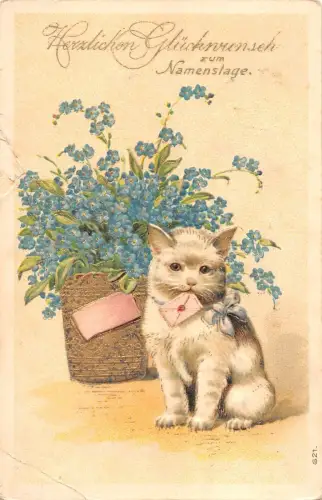B98469 Namenstag Geburtstag Namenstag Katze geprägt Blume Germany Tier Animaux
