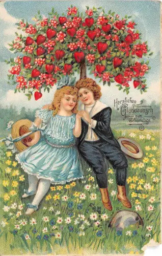 BG20618 Blumenjunge und Mädchen Herz Geburtstag Eckschnitt Germany