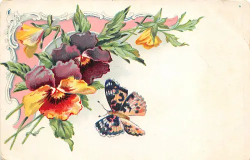 Lot187 Blume Schmetterling Grüße Deutschland Litho