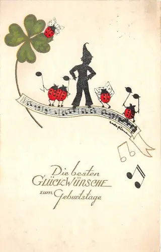 BG8997 Klee Dame Vogel Musik Geburtstag Grüße Germany