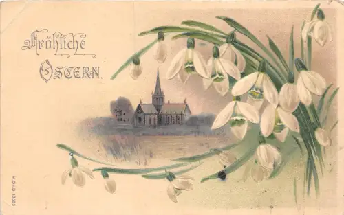 B94163 ostern ostern geprägt litho schneeglöckchen germany
