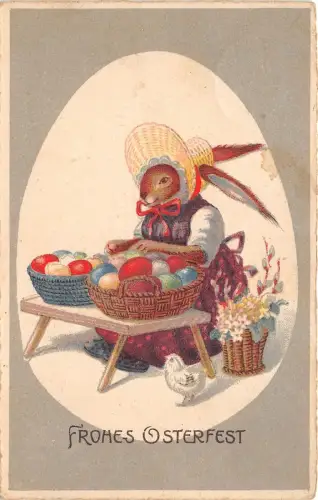 BG9025 Hase Vermenschlicht Ei Küken Blume Ostern Ostern Grüße Germany