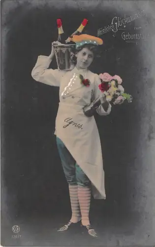 BG8904 Frauen Sekt Blume Geburtstag Grüße Germany