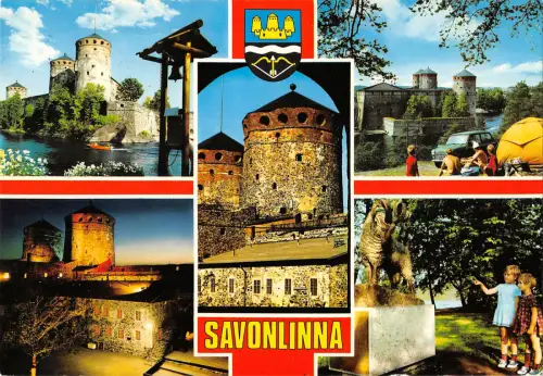 B108325 Finnland Schloss Savonlinna, Turm Schloss Statue Türme Echtfoto UK