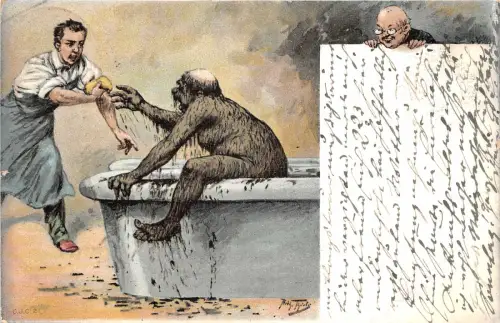 Lot171 Dreckiger Mann nimmt ein Bad Comic Postkarte Litho Deutschland