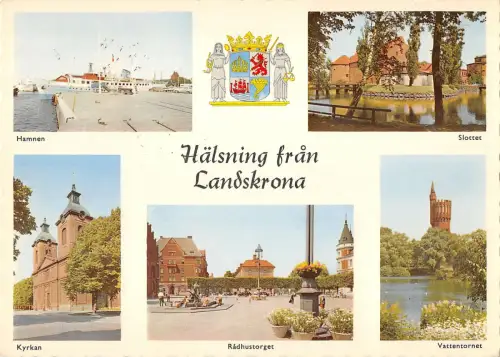 B108372 Schweden Halsning Fran Landskrona Hamnen Kyrkan Slottet Echtfoto UK