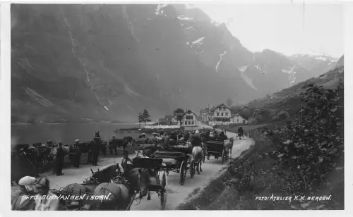 B71305 Gudvangen i Soen Wagen Pferd Chveaux Norwegen