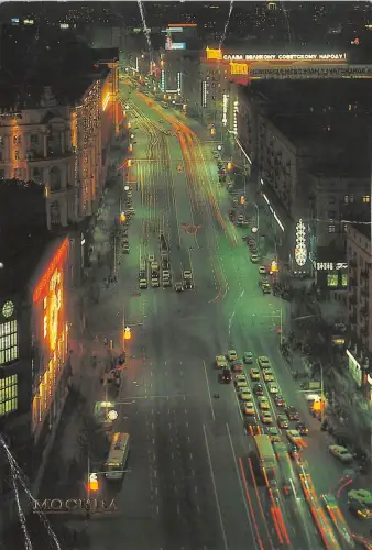 B66239 Russland Moskau bei Nacht Panorama Autos Voitures Autobus