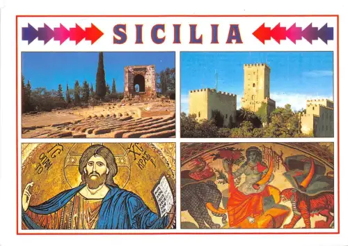 BG13739 Sizilien Mehrfachansichten Postkarte Agrigento Erice Monreale Italien