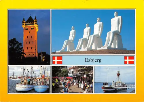 B108878 Dänemark Esbjerg Hafen Fischerboote Turm Tour Statuen