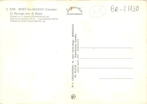 BR21130 Bort les Orgues le barrage avec la Route france