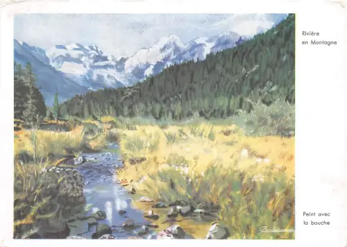 B53839 Kunst Reproduktion Riviere en Montagne peinte avec la bouche G Barbedienne