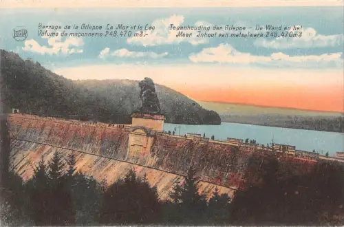 BR55974 le mur et le leo le lion et le pont Barrage de la Gileppe belgien