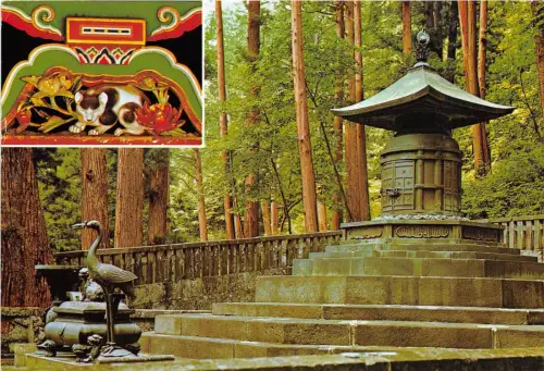 B90101 Schnitzerei schlafende Katze und Schatzturm Japan