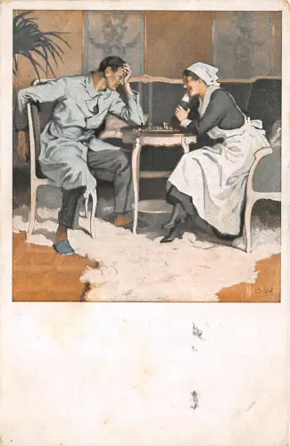 Lot268 Mann und Frau spielen Schach Sozialgeschichte