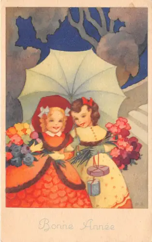 Lot349 Gemälde Postkarte Mädchen mit Blumenkunst