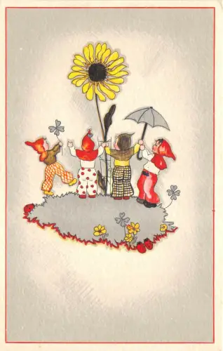 US6435 belgische Kinder und eine große Sonnenblume Marienkäfer signiert Gaston Arcchaux