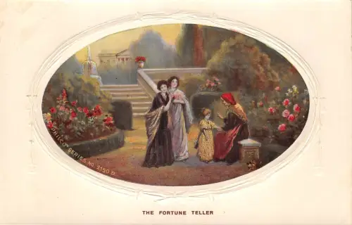 Lot340 Die Wahrsagerin Prägepostkarte Sozialgeschichte Malerei Kunst