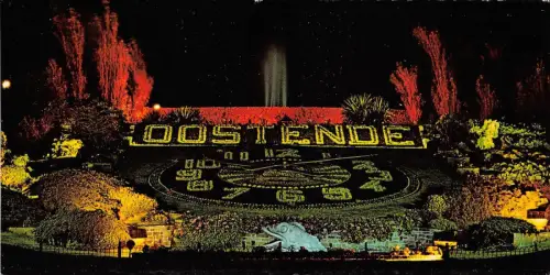 BR11080 Ostende Blumenuhr bei Nacht 10x5cm Belgien