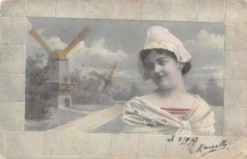 BT2988 folklore women femmes wind mill moulen a vend belgique Belgium