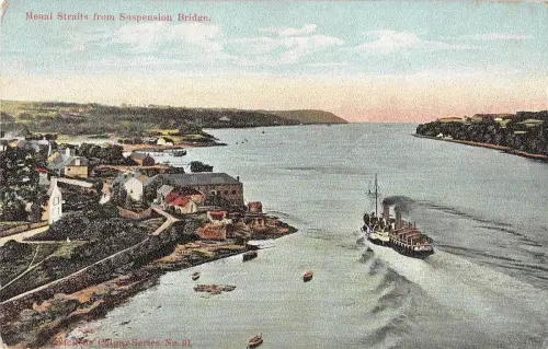 BR97673 Wickens Colow 91 Menai Straits from Suspension Bridge Ship Wales