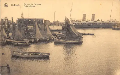 B3585 Belgien Ostende Barques de Pecheurs Fischer Boote Front/Back Scan