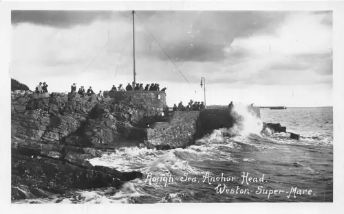 uk50835 rough sea anehor head weston super mare real photo uk
