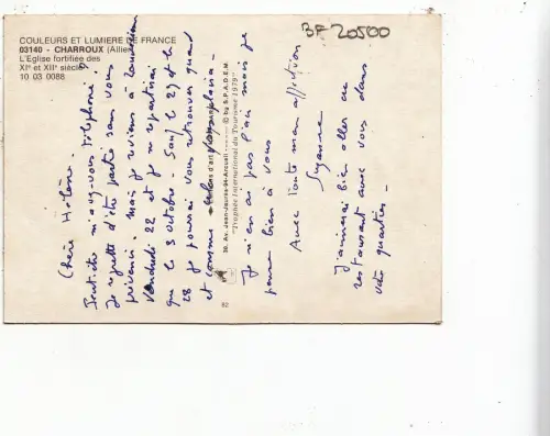 BF20500 charroux allier l eglise fortifie france front/back image