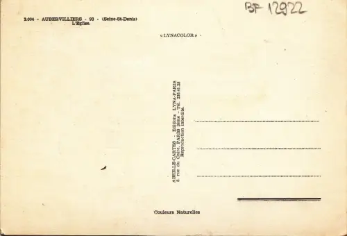BF12922 aubervilliers s et denis l eglise france front/back image