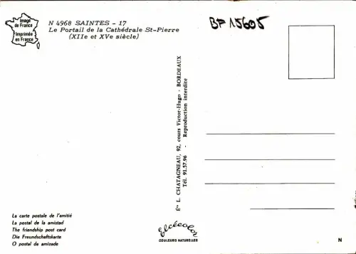 BF15605 le portail de la catehrale st pierre saintes france front/back image