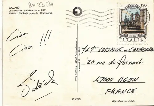 BF23131 bolzano citta vecchia il catinaccio italy front/back image