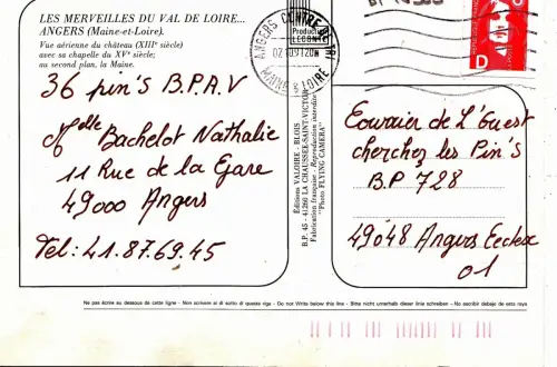 BF15353 angers vue aerienne du chateau france front/back image