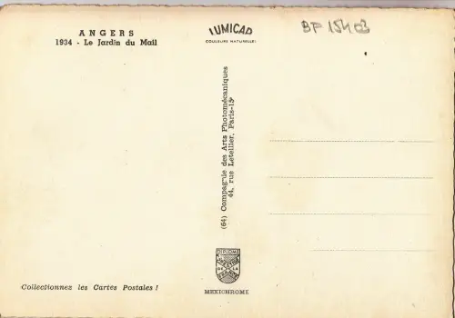 BF15403 le jardin du mail angers france front/back image